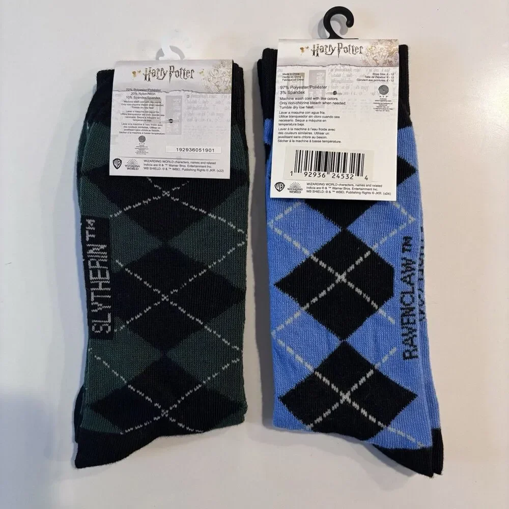 Harry Potter House Crest Argyle Pattern Crew Socks Set Of 2 Slytherin Ravenclaw